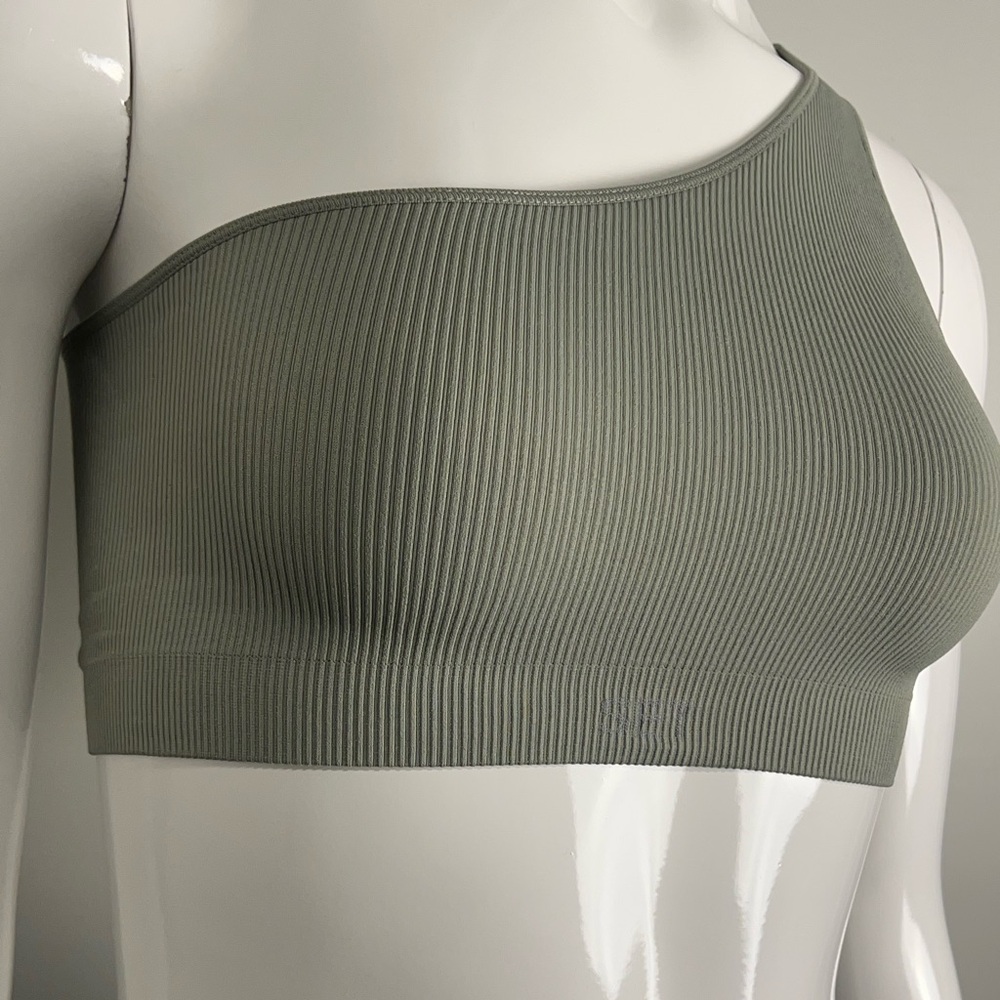 SET Active One-Shoulder Sports Bra in Olive Green